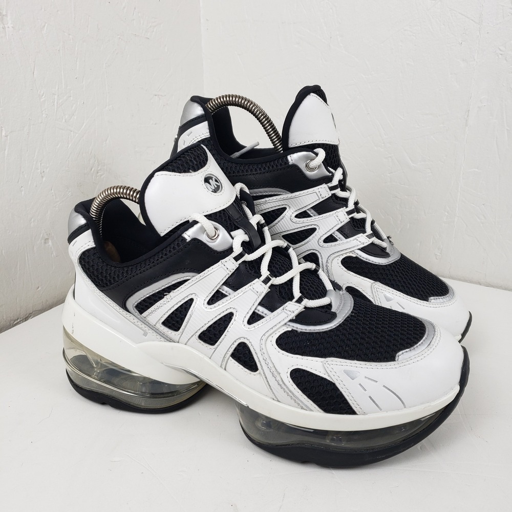 Michael Kors Olympia Trainers Sneakers Black White Silver SG22K Womens 10M Shoes